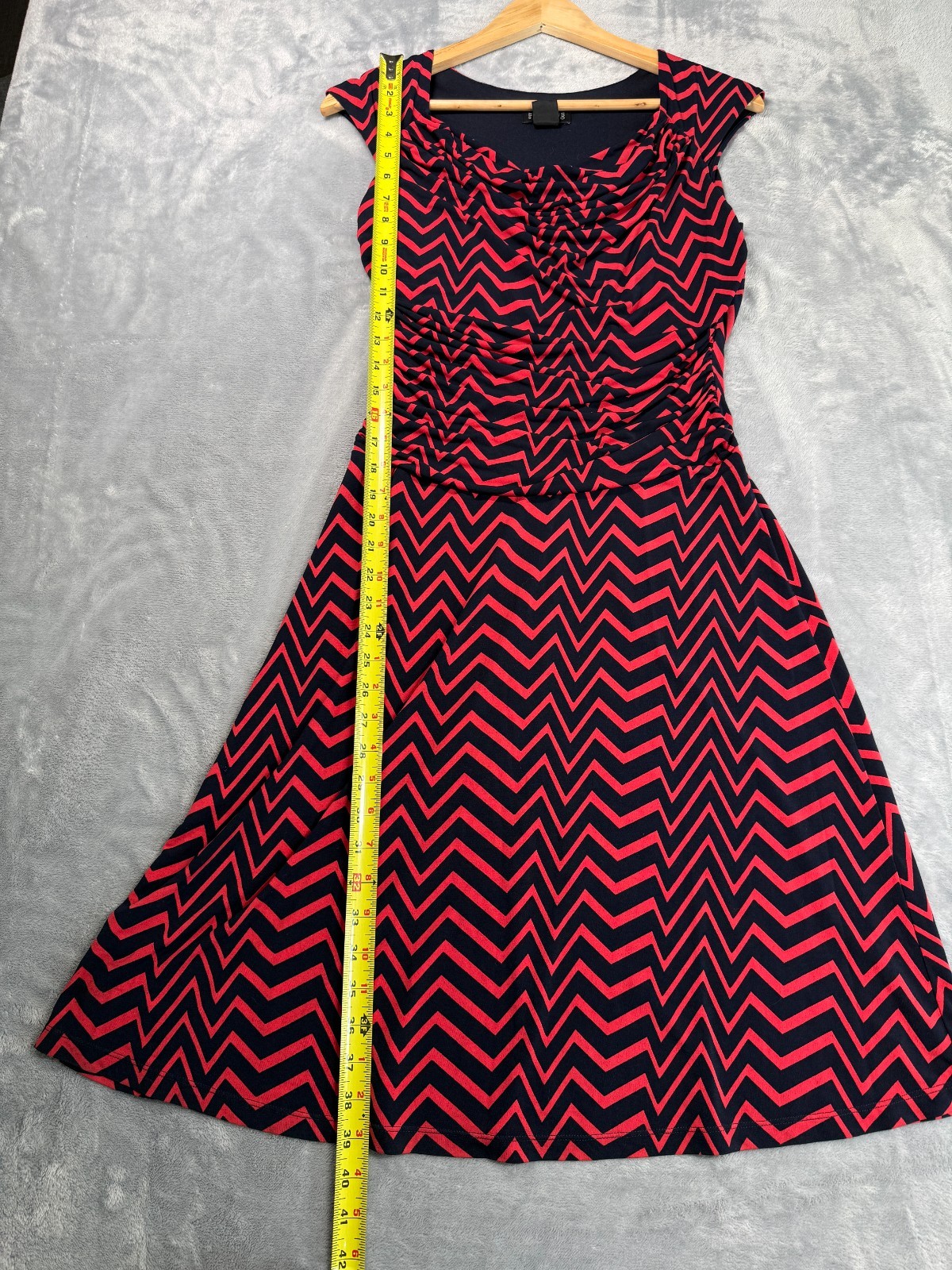 En Focus Studio Fit & Flare Dress Womens 6 Multi Ruched Chevron Party Cocktail