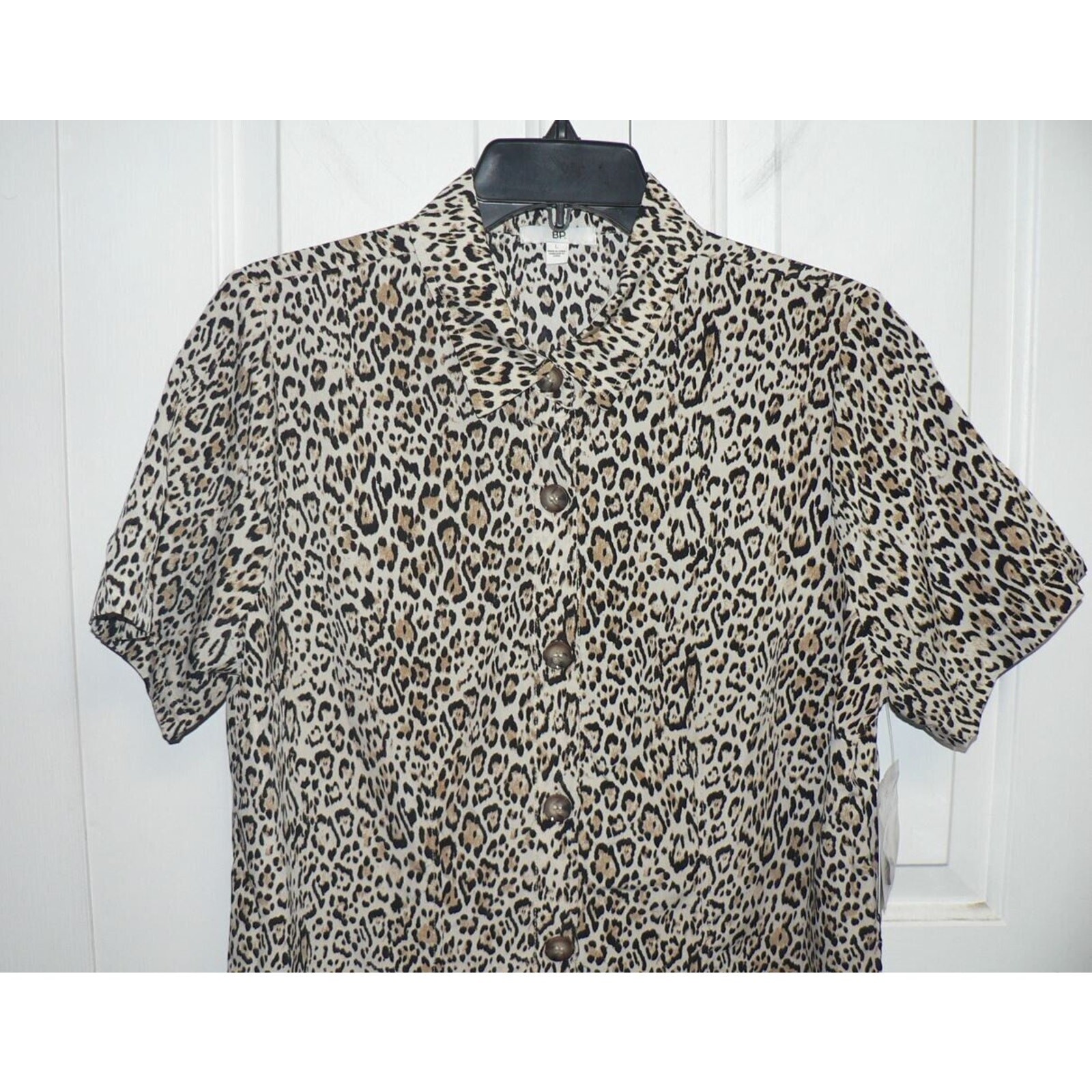 BP. Button-Up Short Sleeve Shirtdress in Ivory Dove Leopard Large MSRP $45