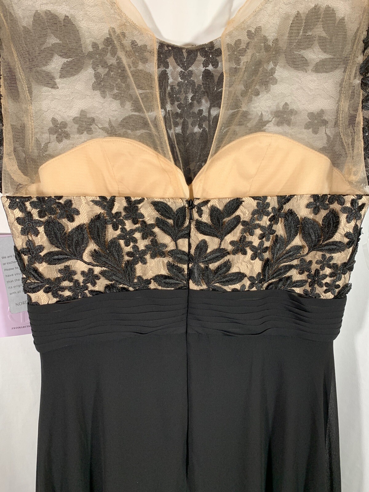 NWT $298 JS Collections Embroidered Illusion Bodice Gown in Black [SZ 8 ] #F809