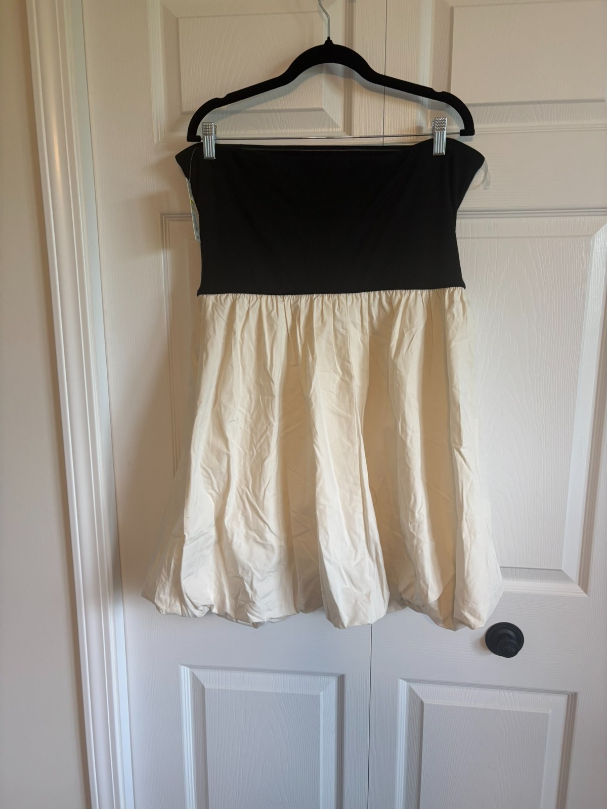 A New Day Tube Bubble Mini Strapless A-line Dress size L large Black/Cream NEW