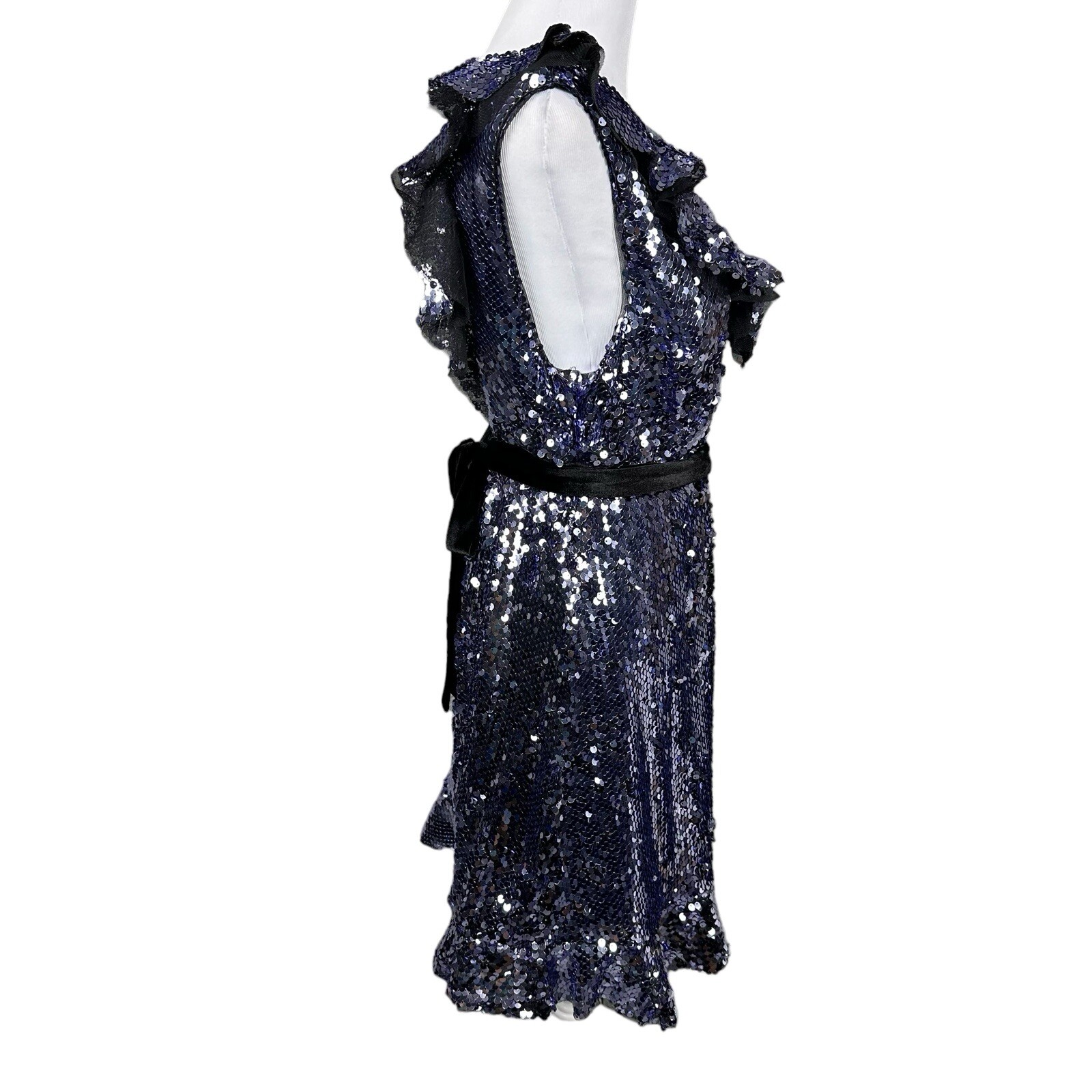 NWT $168 Free People 4 Siren Sequin Open Back Tie Waist Ruffles Dress Party