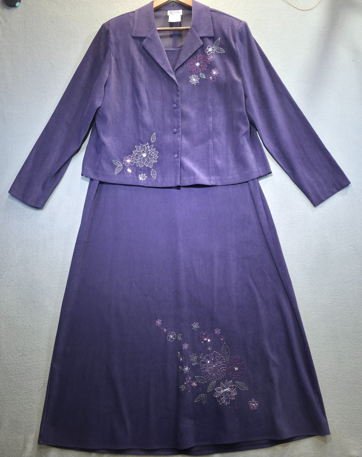 Vintage K Studio Women’s Purple Floral Sleeveless Maxi Dress & Jacket Size 18