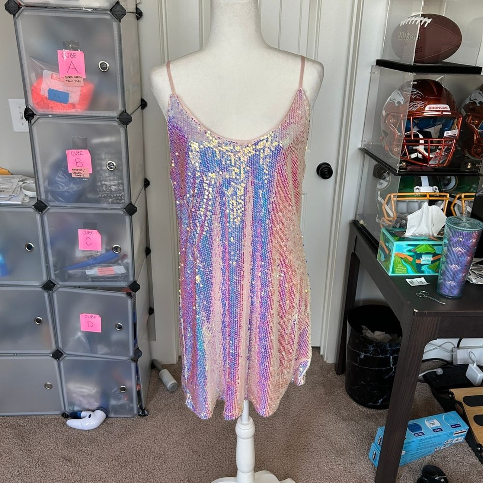 Allegra K Sequin Spaghetti Strap V Neck Cocktail Sparkly Mini Dress NWT Large
