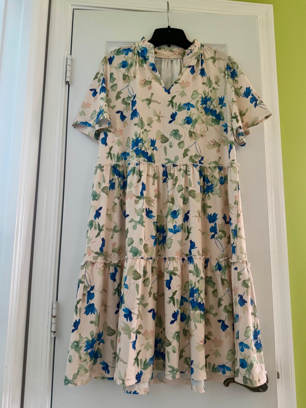 Womens Abstract Floral Soft & Versatile Tiered Pullover SUMMER DRESS Sz L – EUC