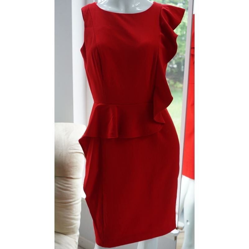 Calvin Klein Ruffeled Fitted Red Power Dress Size 4