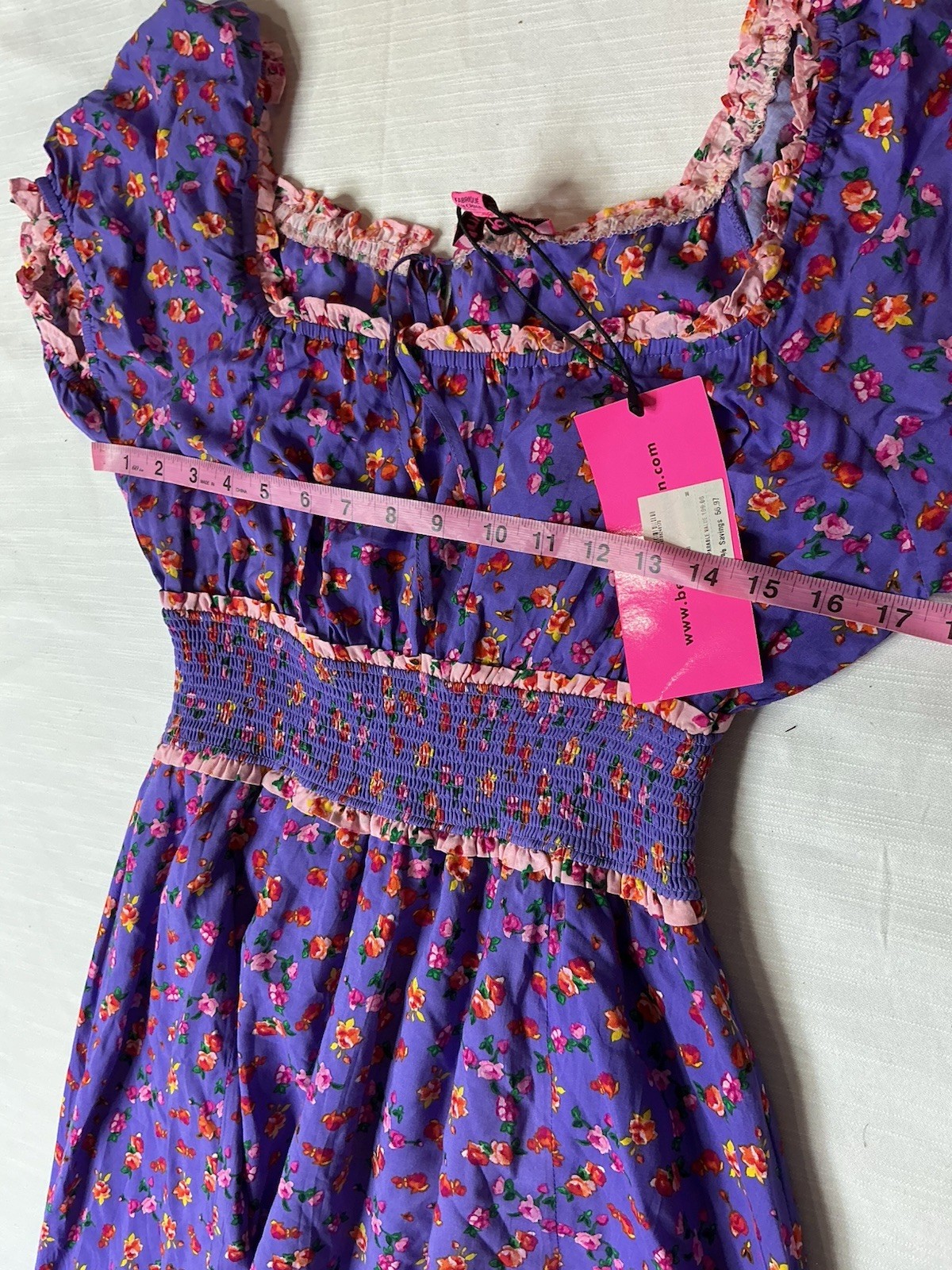 BETSEY JOHNSON Floral Smock-Waisted Maxi Dress SzM, Boho Cottagecore