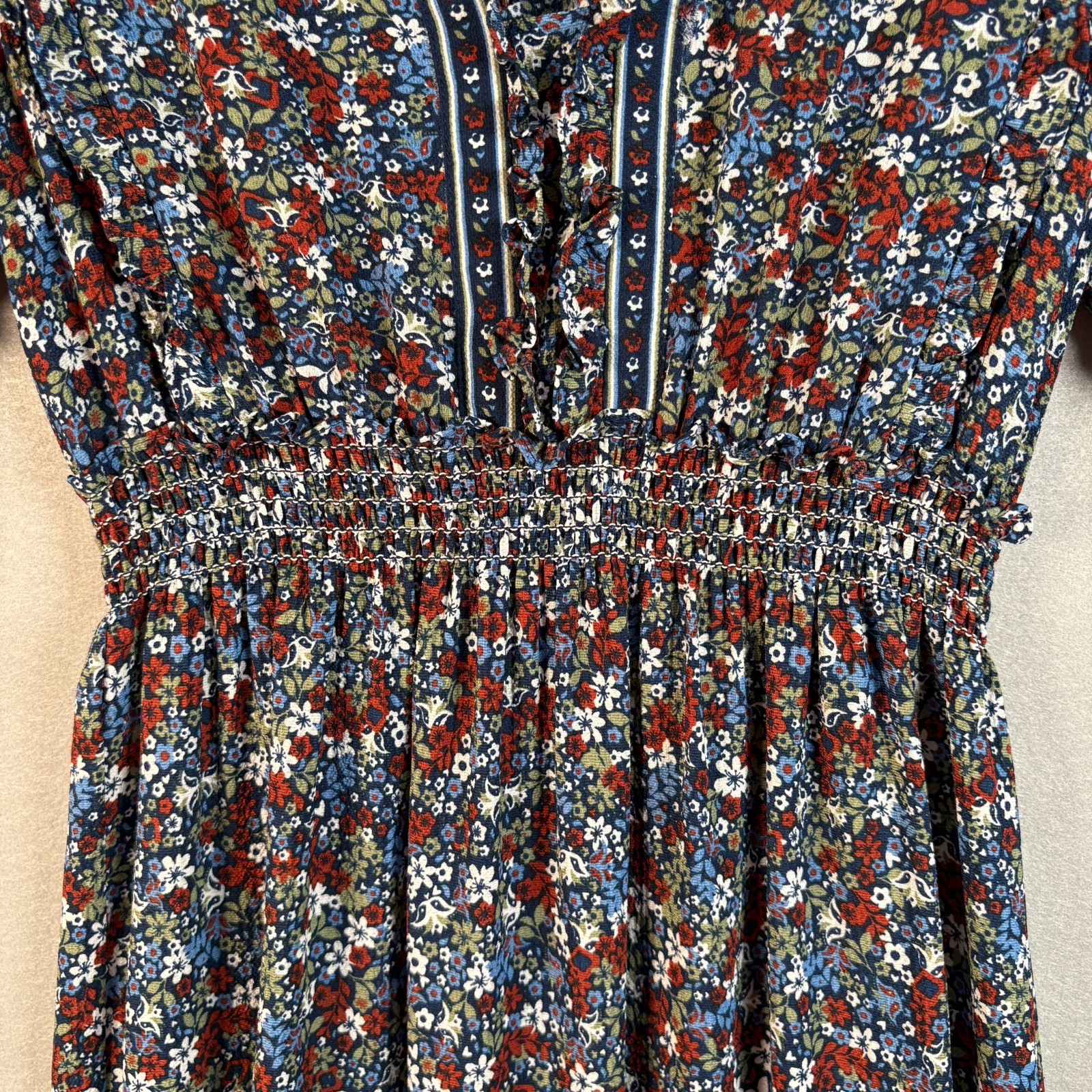 Max Edition Floral Print Tiered Maxi Dress Ruffle Collar Puff Sleeve Size Large
