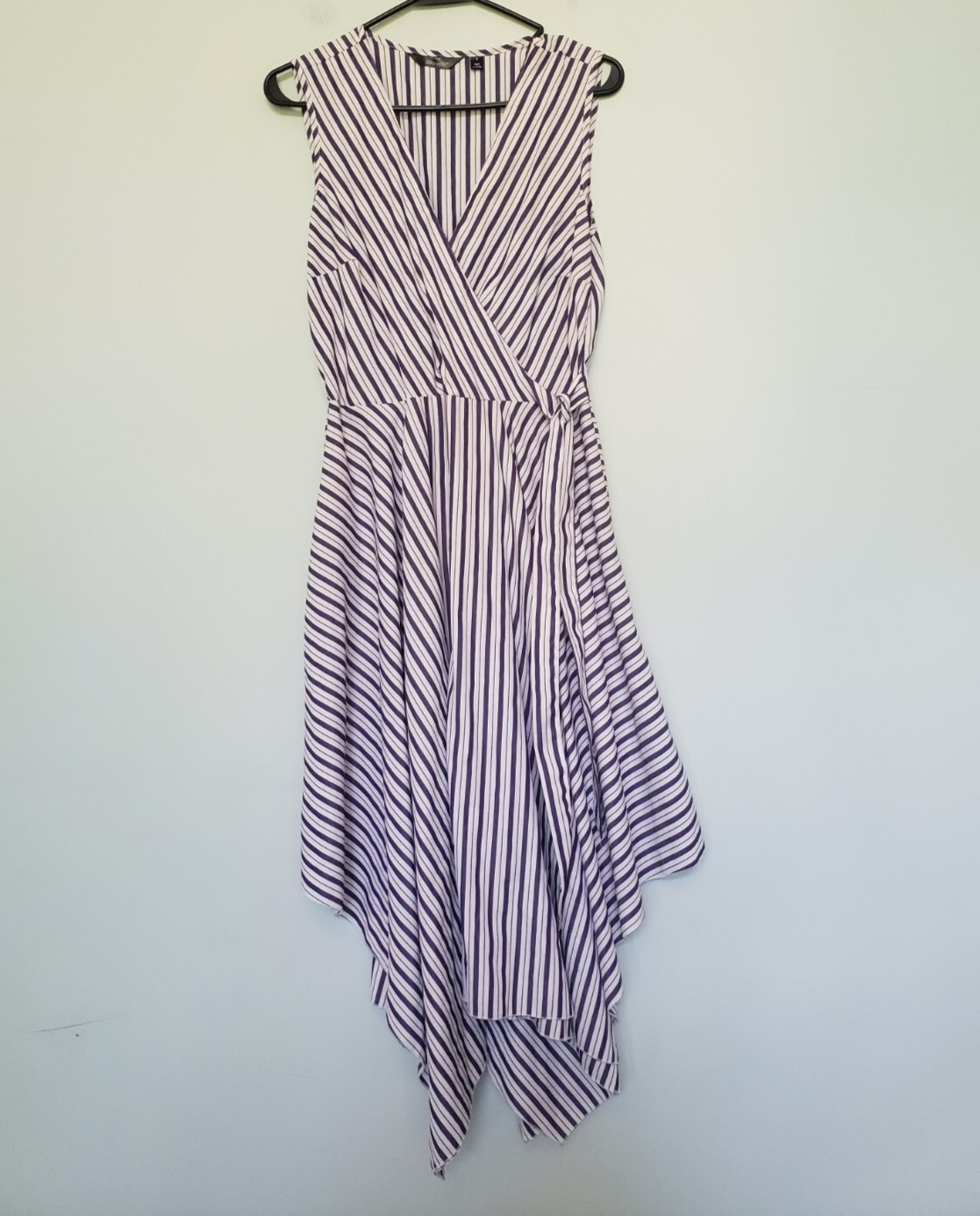 Mile Gabrielle Womens M Dress Asymmetrical Purple Stripe Tie Sleeveless Spring