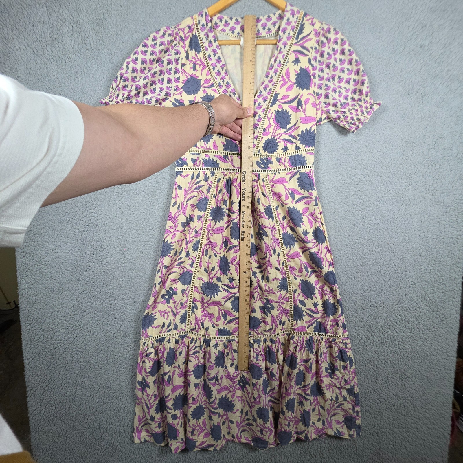 DRA Midi Size Medium Dress Floral Puff Sleeve Midi Dress Dainty Cottage Woven