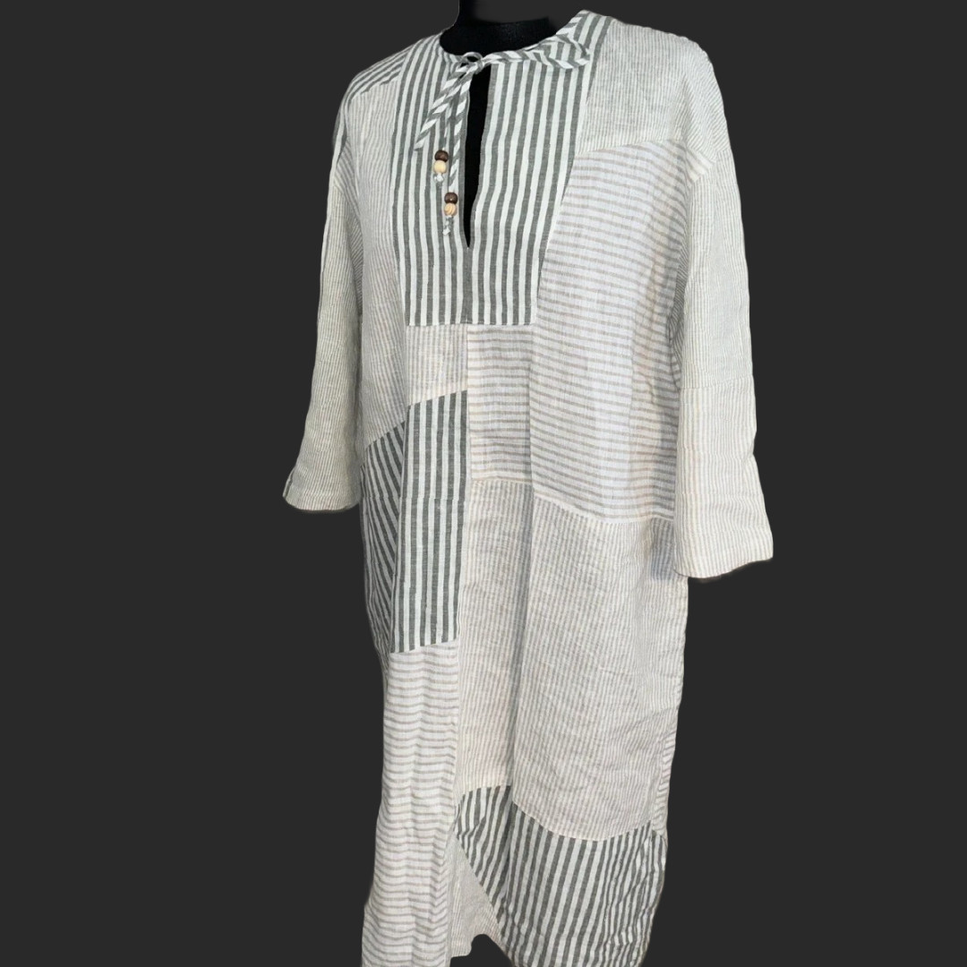 NWT ZARA Linen & Cotton Blend Patchwork Kaftan Dress Ecru 4786/123 Size L