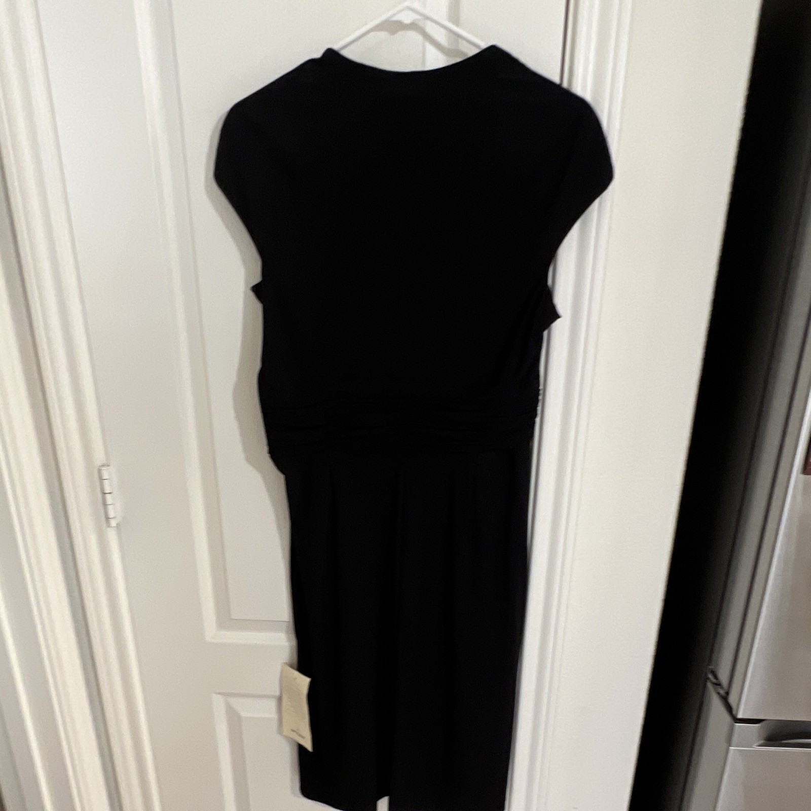 NWT Anne Klein Black Dress Size 12 Wrap Ruched Cap Sleeve Office Cocktail $148