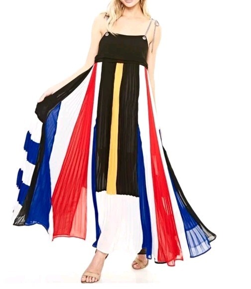 Alpha & Omega BOHO MODERN Pleated Multicolor Women’s Maxi Dress Size S #C7
