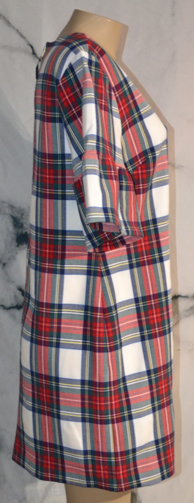 VINEYARD VINES White Multicolor Plaid Dress 14 Short Flared Sleeves Lined