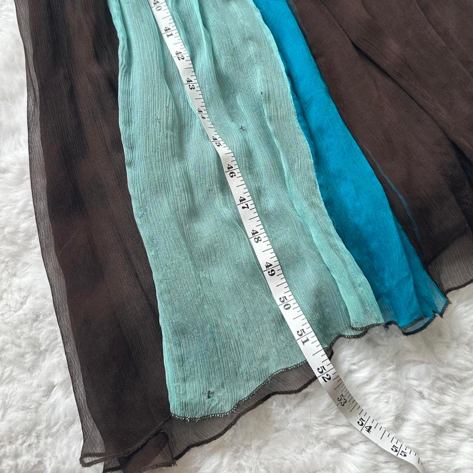 Signature by Robbie Bee Silk Brown & Turquoise Babydoll Maxi Dress – Size 8P