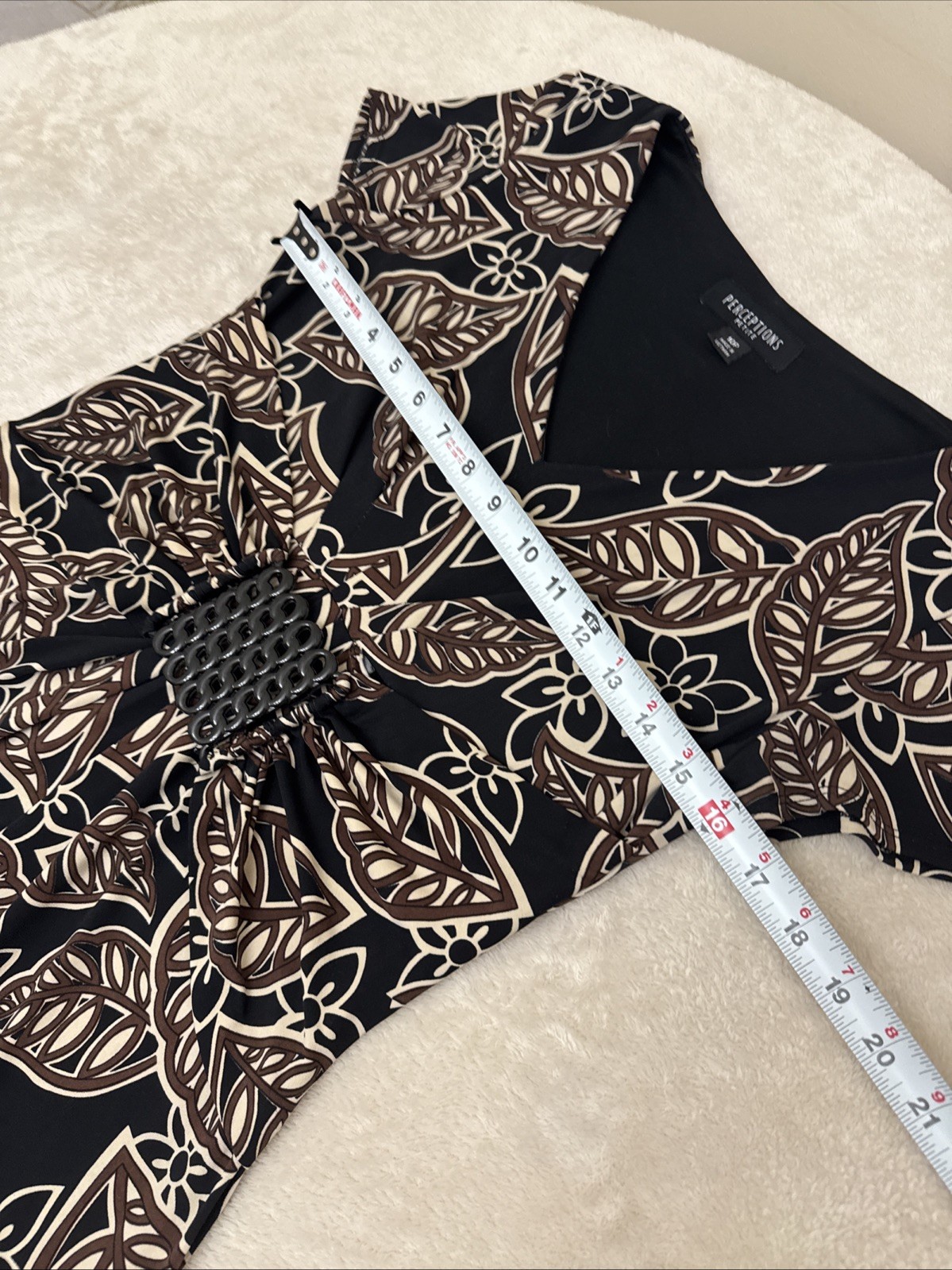 Perception Womens STRETCH Black Brown Beige Floral Fit & Flare Dress 10 Petite