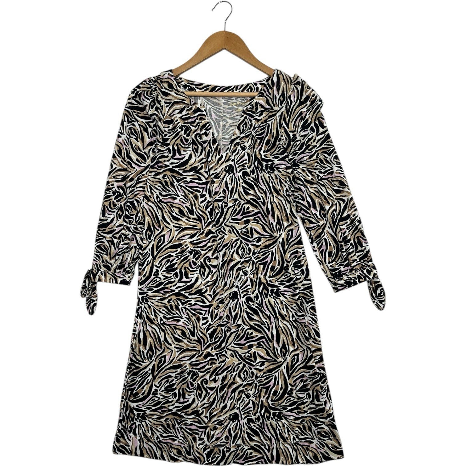 Lilly Pulitzer Dress Womens Extra Small Black Tropical Animal Print Boho Casual