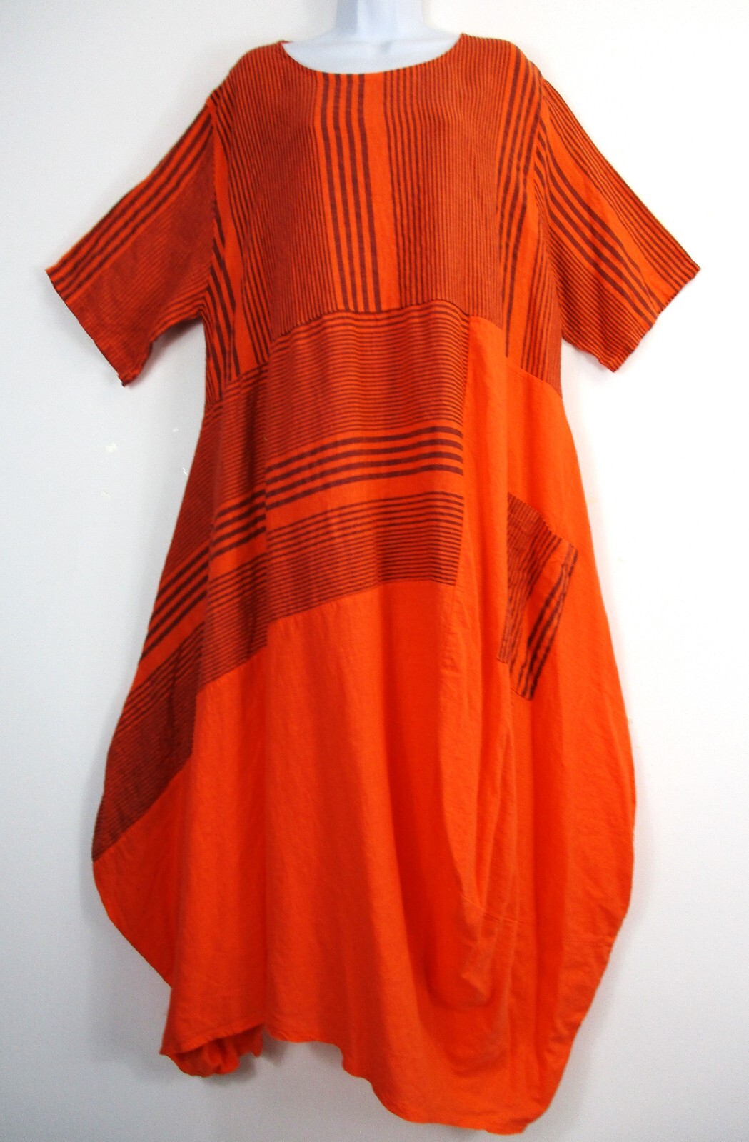 Lagenlook Womens Pure Linen Summer Long One Pocket Dress One Size: Strong 18-22
