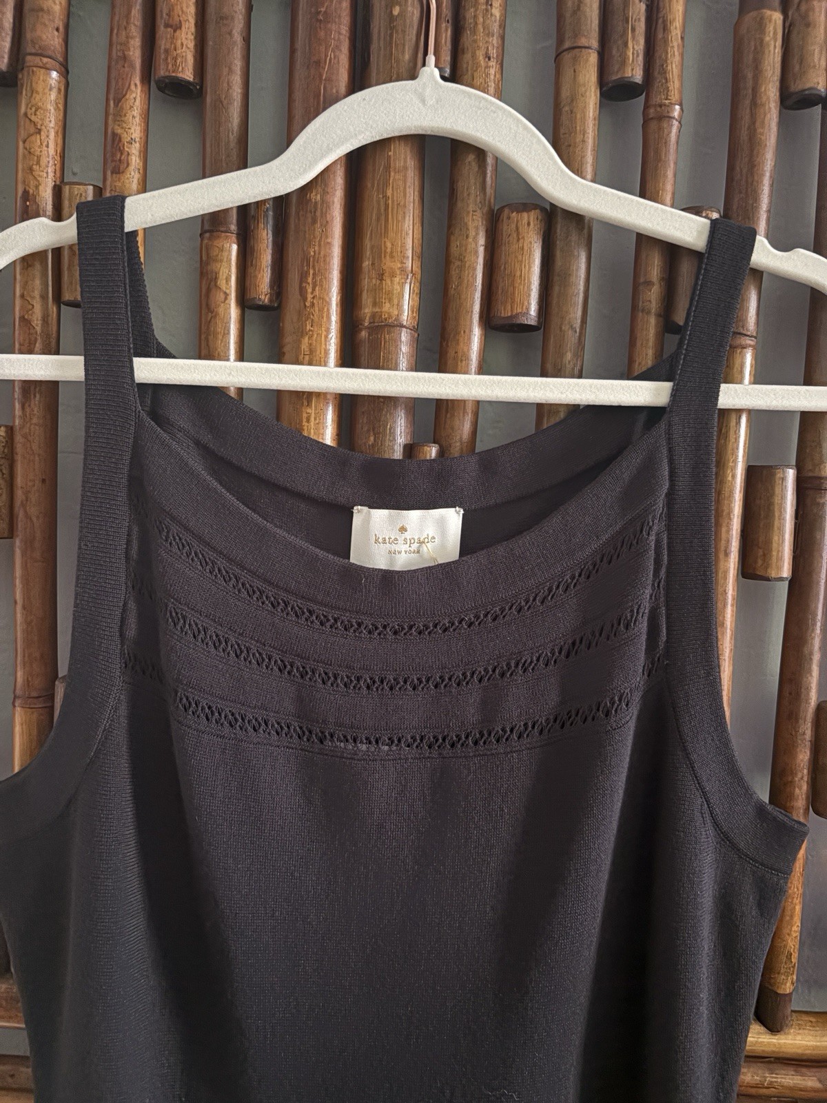 NWT SZ L KATE SPADE OPEN CABLE SWEATER BLACK TANK DRESS