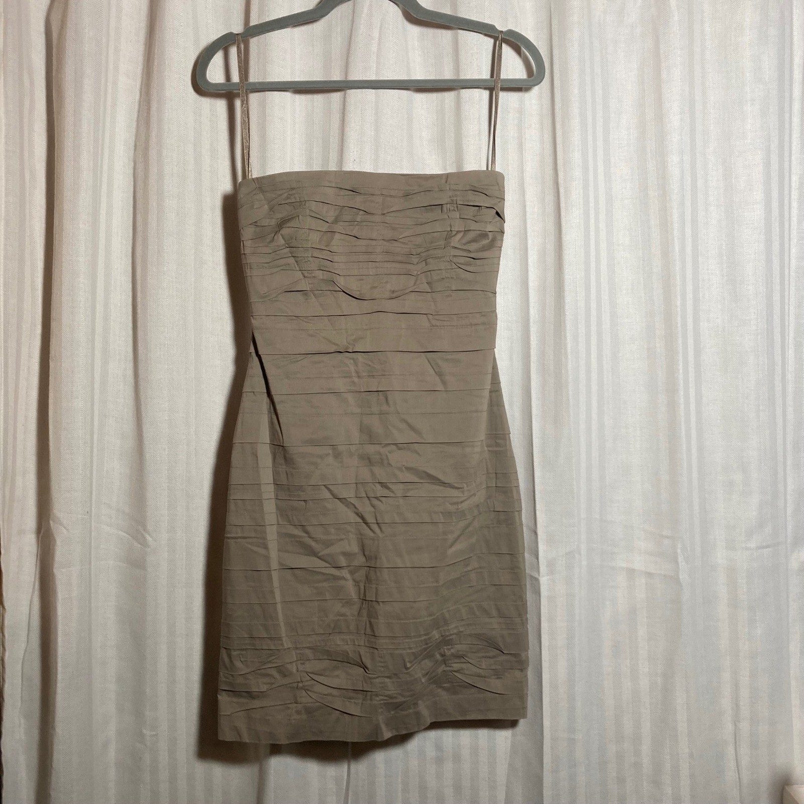 BCBGMAXAZRIA Gravel Taupe Pleated Strapless Mini Dress 4 Bodycon Party Neutral