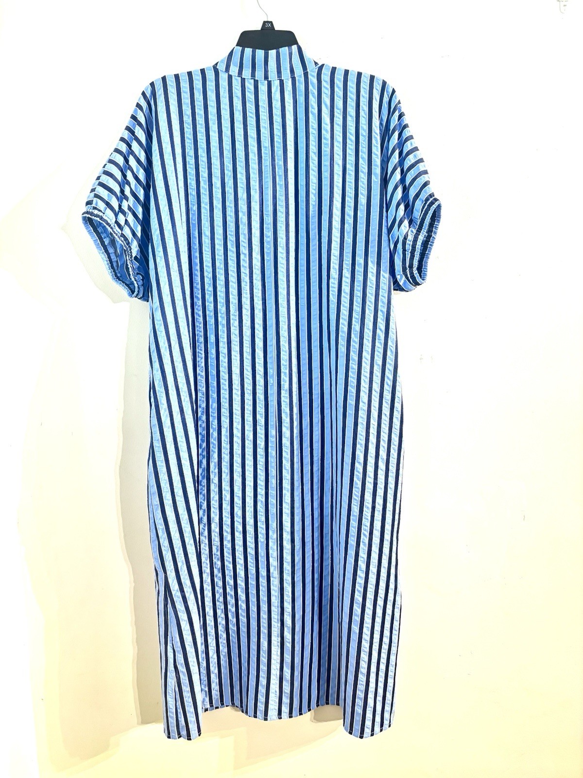 Entro Everyday Ease Seersucker Blue Stripe Dress w/ Stand Collar XL