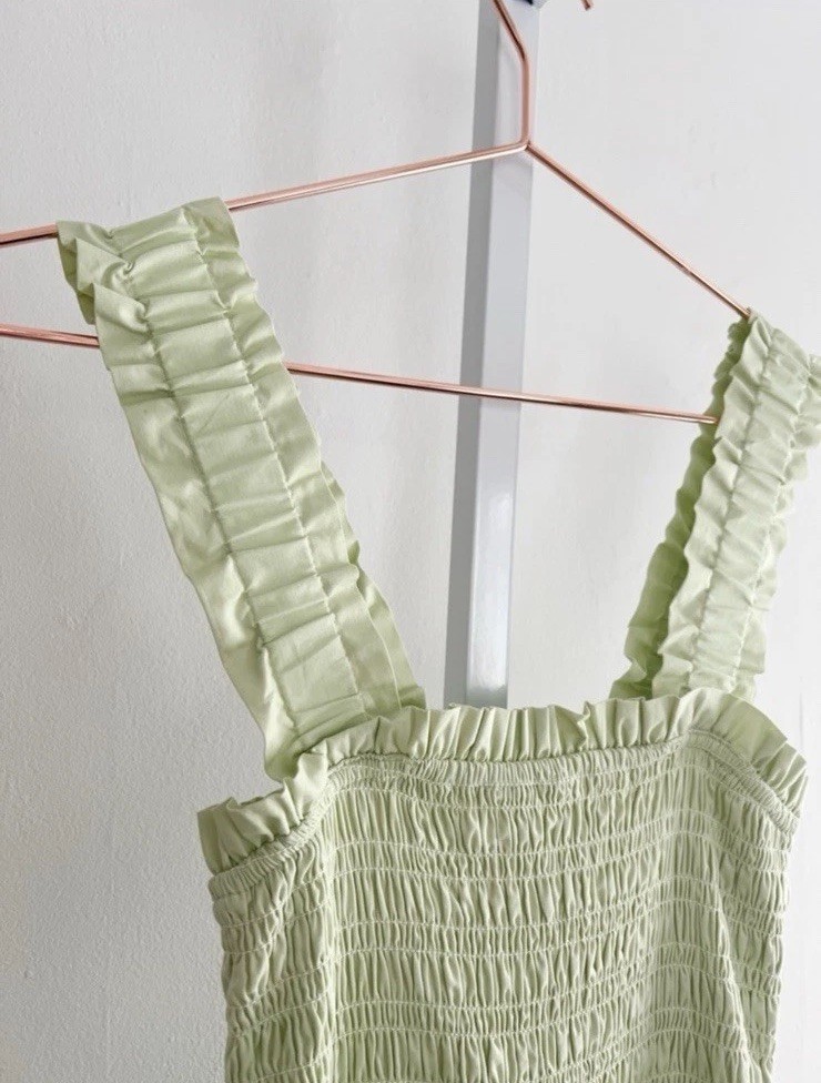 Abercrombie & Fitch Smocked Bodice Easy Maxi Dress Tiered Boho Light Green NWT S