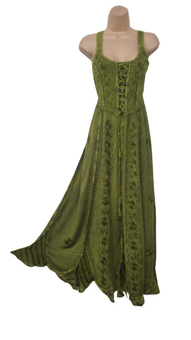 Maxi Boho Summer Dress Corset Peasant Embroidered Green 10 12 14 16 18 20 22 24
