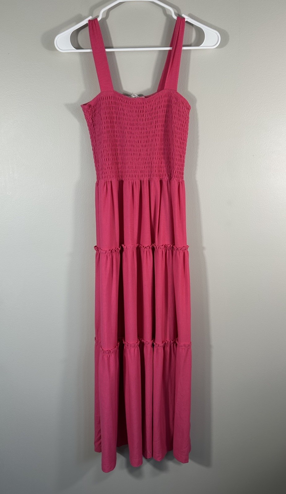 Zenana Dress Womens Small Pink Knit Smocked Tiered Boho Soft Stretch