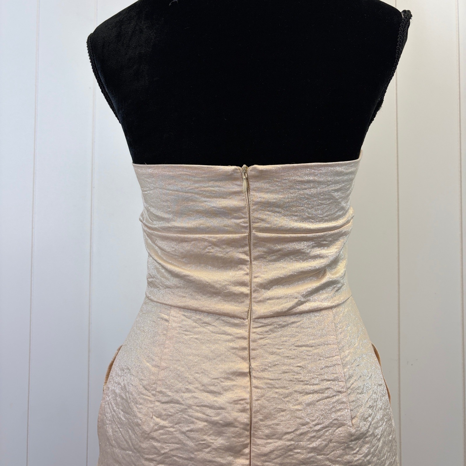 Miss Kelly 1999 Y2K Glam Ruched Strapless Cocktail Dress Women Size M Champagne