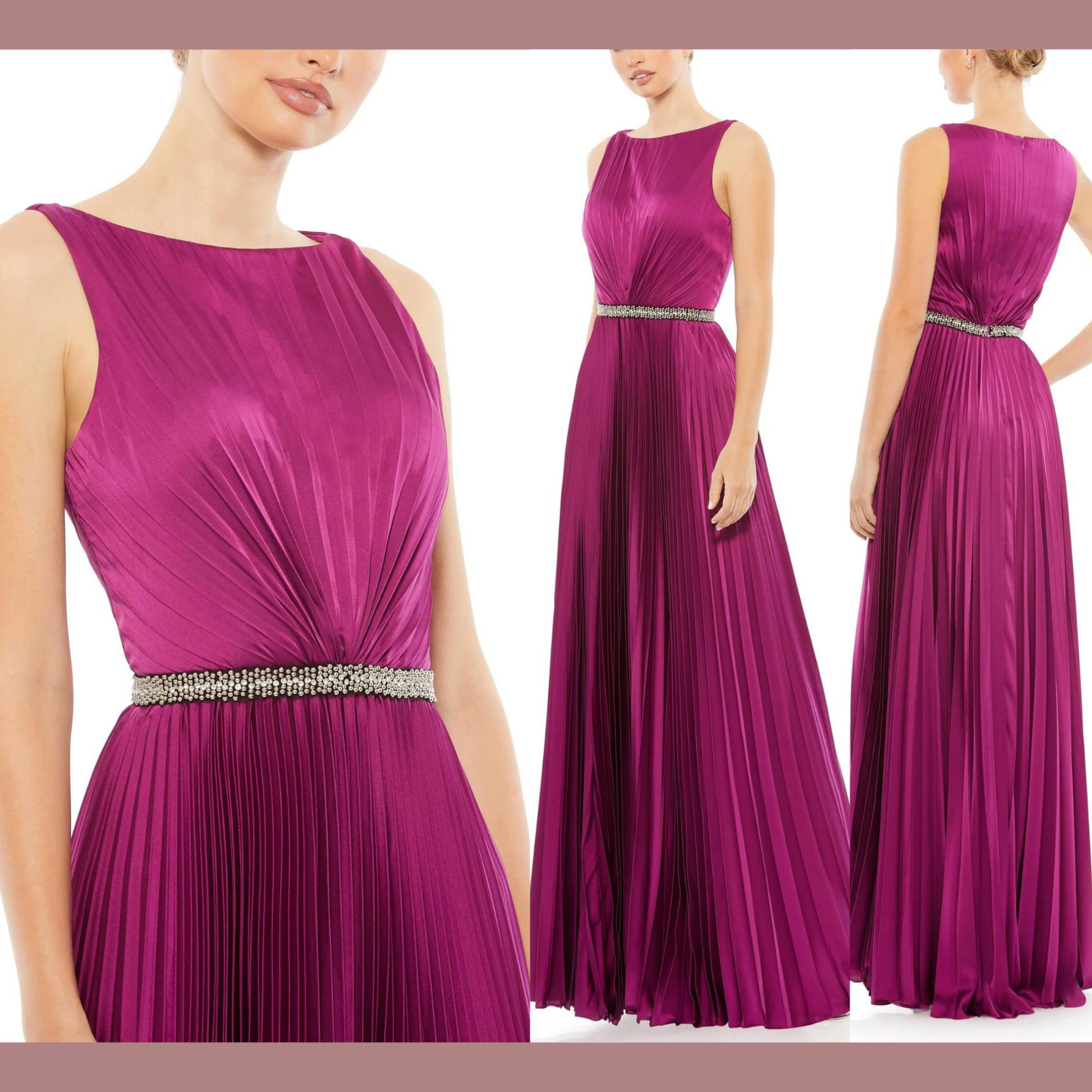 NWT IEENA Mac Duggal [ 10 ] 26610 Pleated Sleeveless Bateau Gown Berry #J350