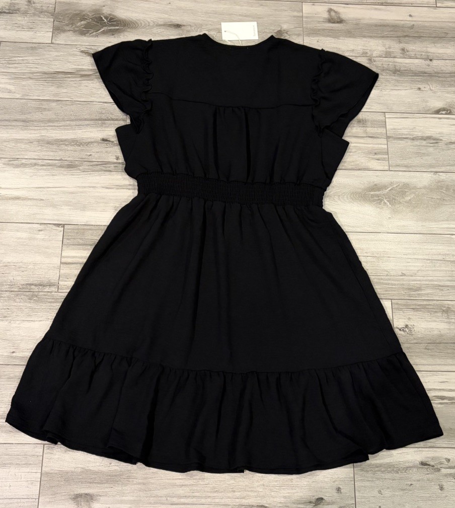 Tamara H. Womens Tiered Black V-Neck Short Sleeve Knee Length Dress Size 1X