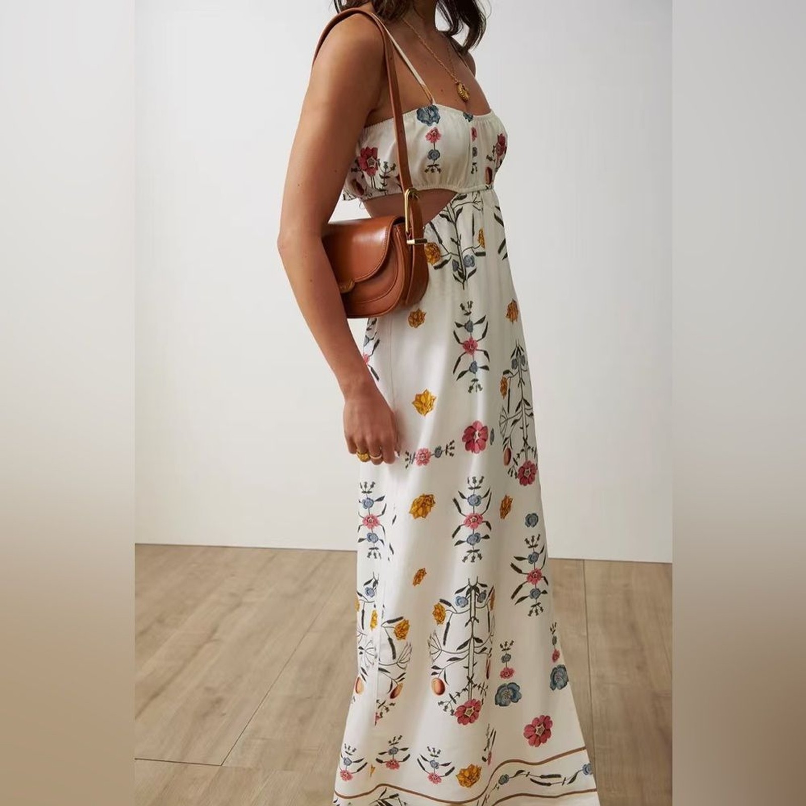 Sancia The Corta Cut Out Cotton Linen Maxi Dress NWT Women Dress Size Small