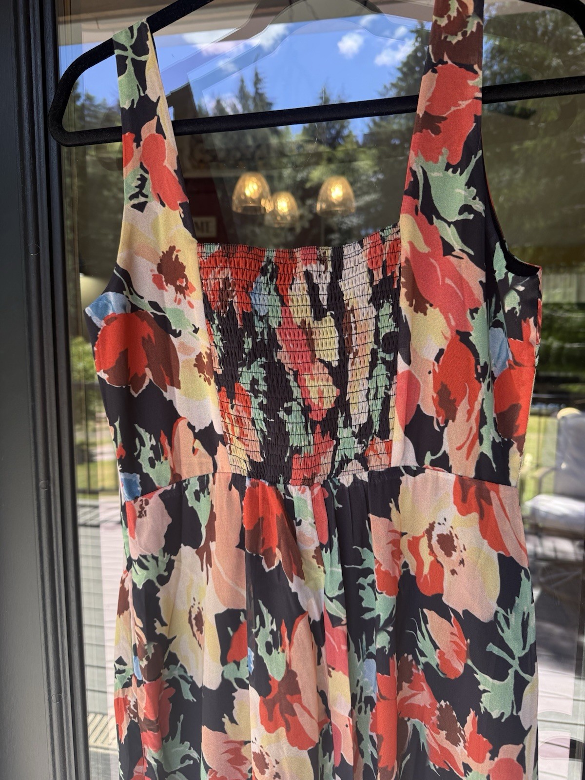 Lulus Miya Back Red Floral Square Neck Midi Dress M Slit NWT