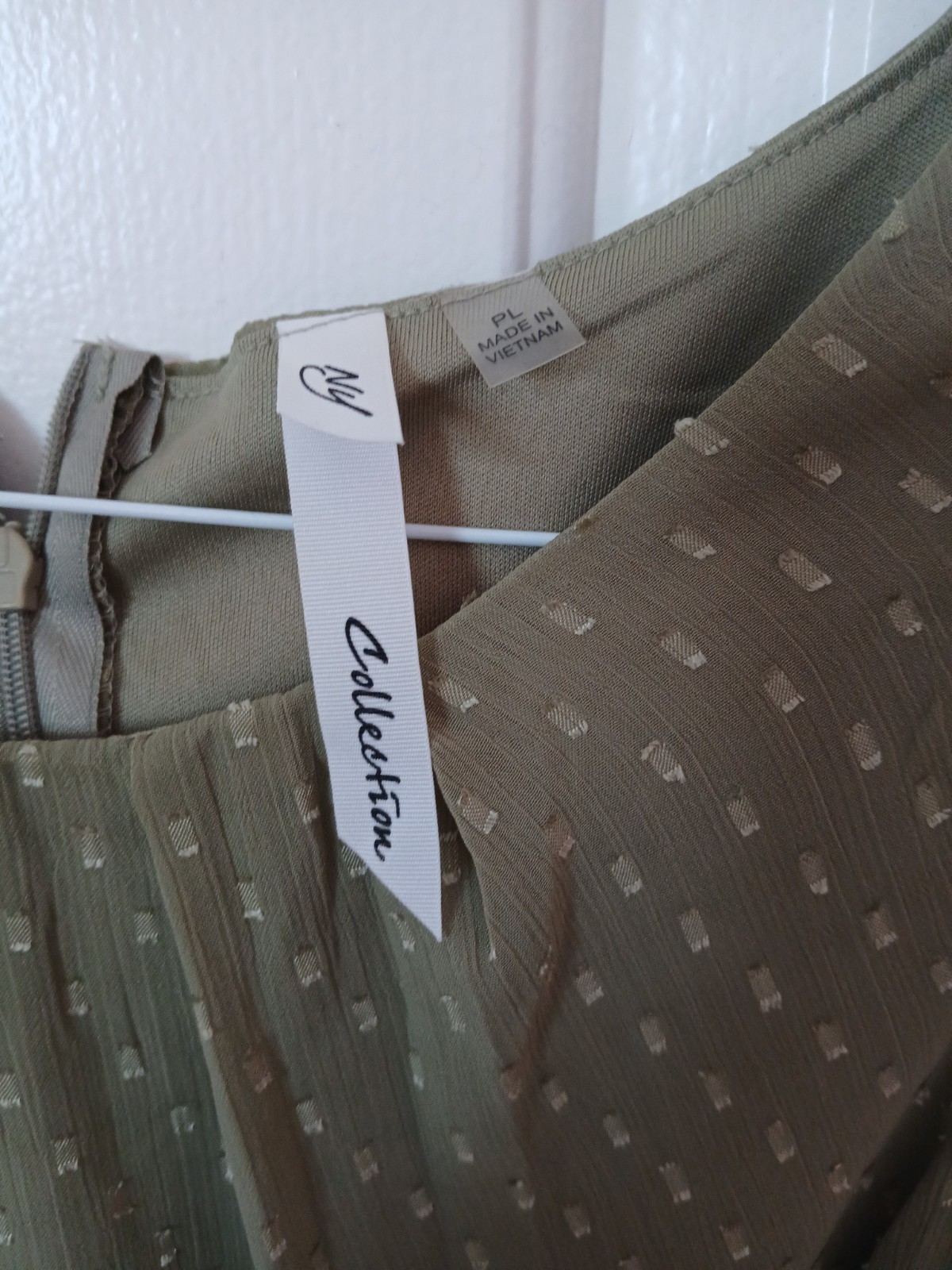 NY Collection Petite Swiss Dot Dress Olive Short Sleeve Size PL