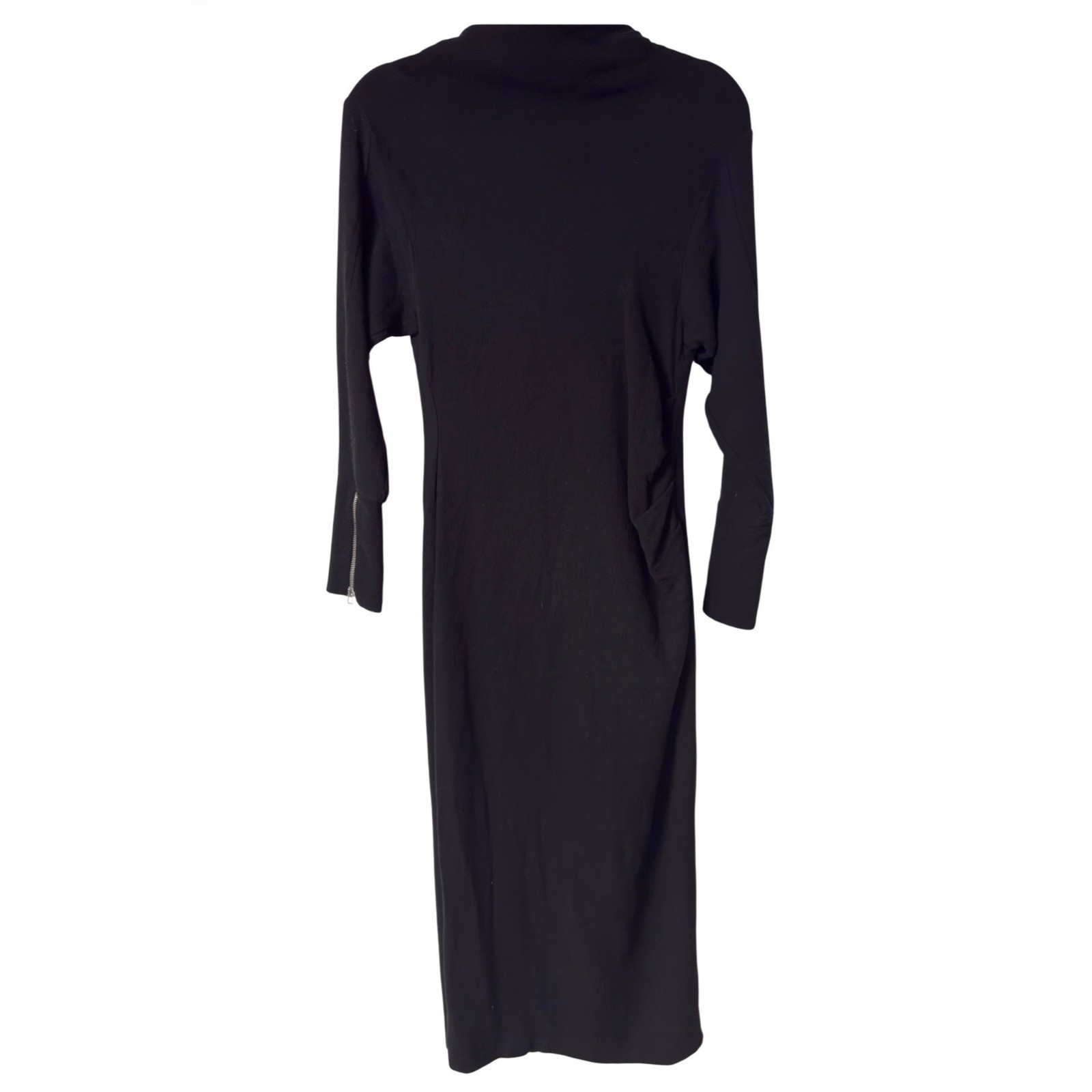 Zara Black Knit Full Zip Back Midi Dress Long Sleeve Mock Neck NWT Small