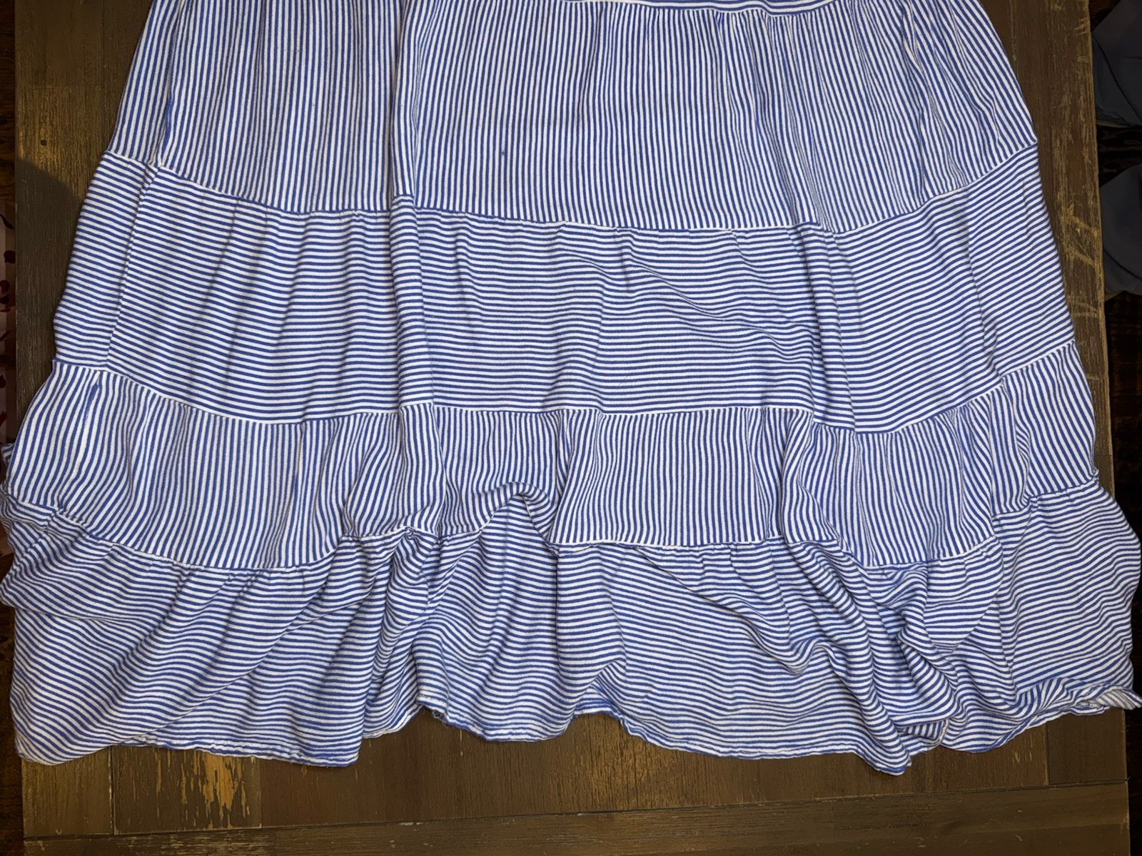 Cactus + Pearl Blue White Striped Tiered Midi Dress Women’s L (see Description)