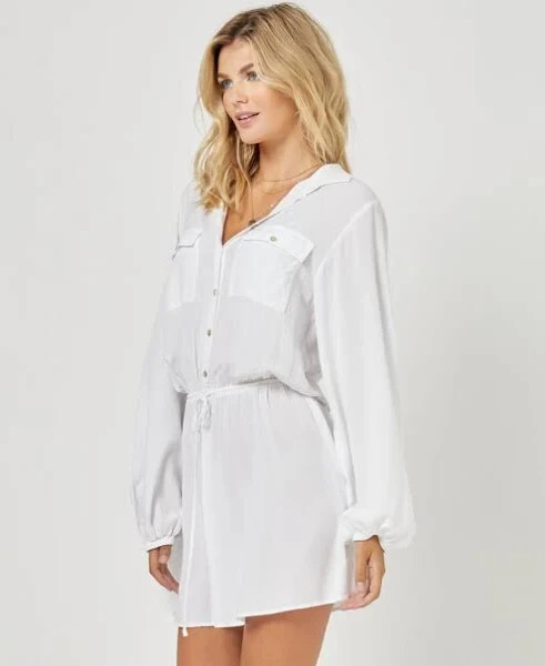 L*space Amelia Long Sleeve Cover-Up Tunic Dress White Women’s SMALL NWT