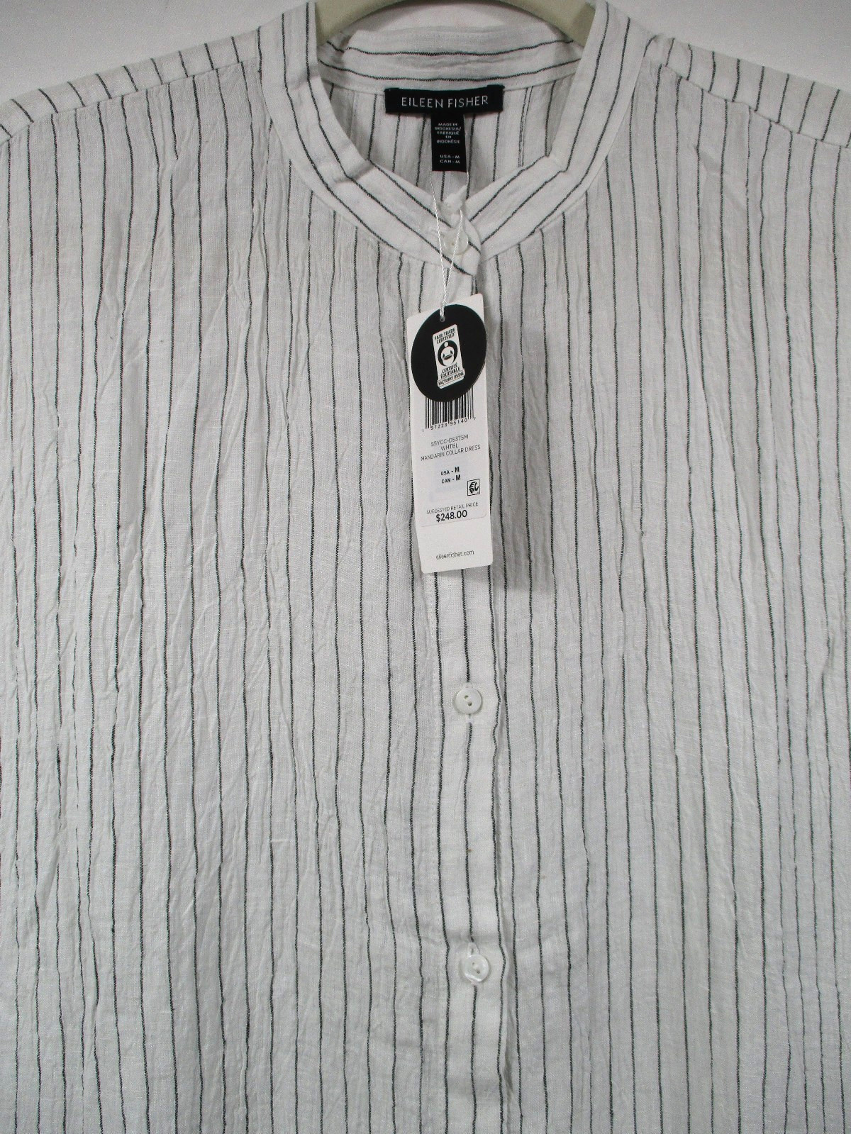 -NWT Eileen Fisher Mandarin Collar Maxi Dress Puckered Organic Linen Women Sz M