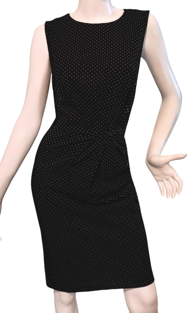 {BANANA REPUBLIC} Dress Sz. 12 Black/White Polka Dot Sheath Pleated Stretch
