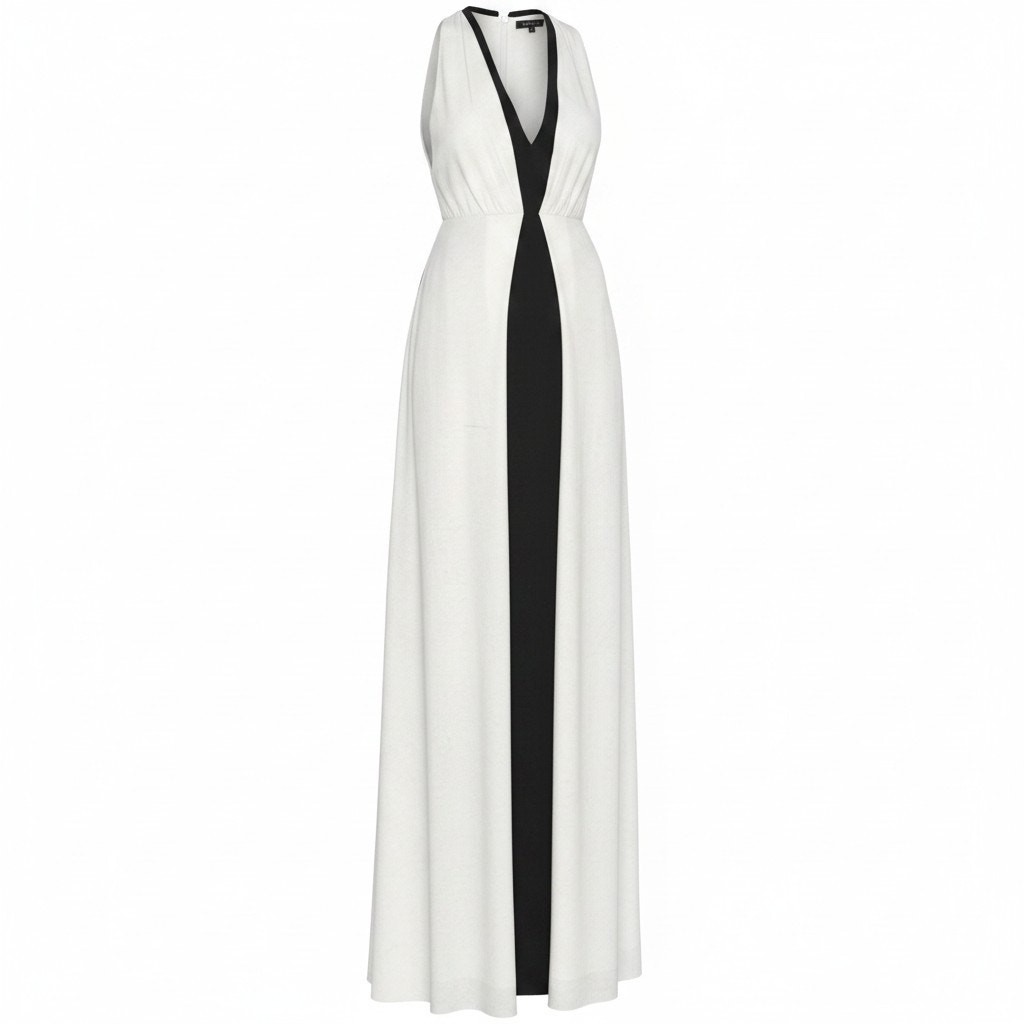 Valentino Silk Two-Tone Ruched Gown Ivory Black 42 IT 6 NWT