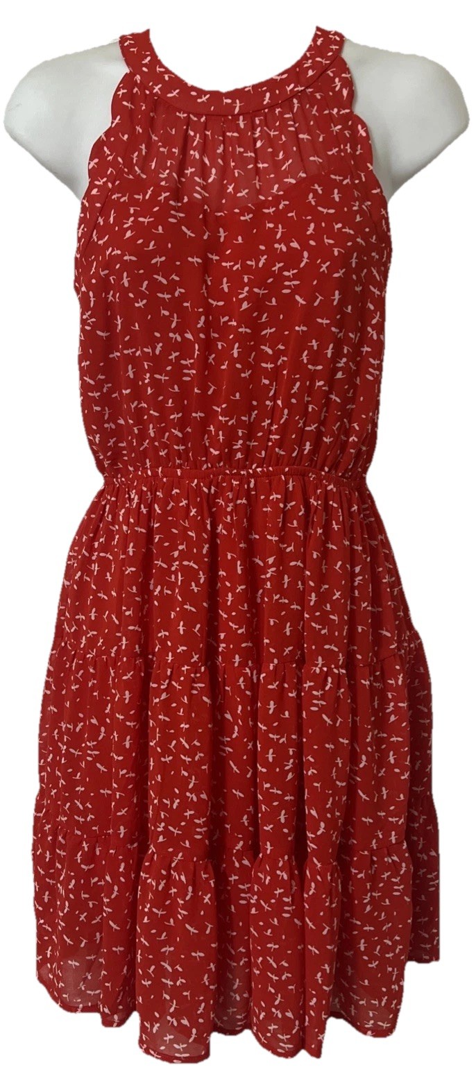 Whimsical Dress Women XS Red Tiered Ruffle Halter Flowy Skirt Fairy Coquette