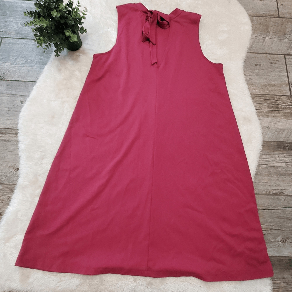 Halogen Berry Pink Mock Turtleneck Sleeveless Dress with Bow Tie, X-Large