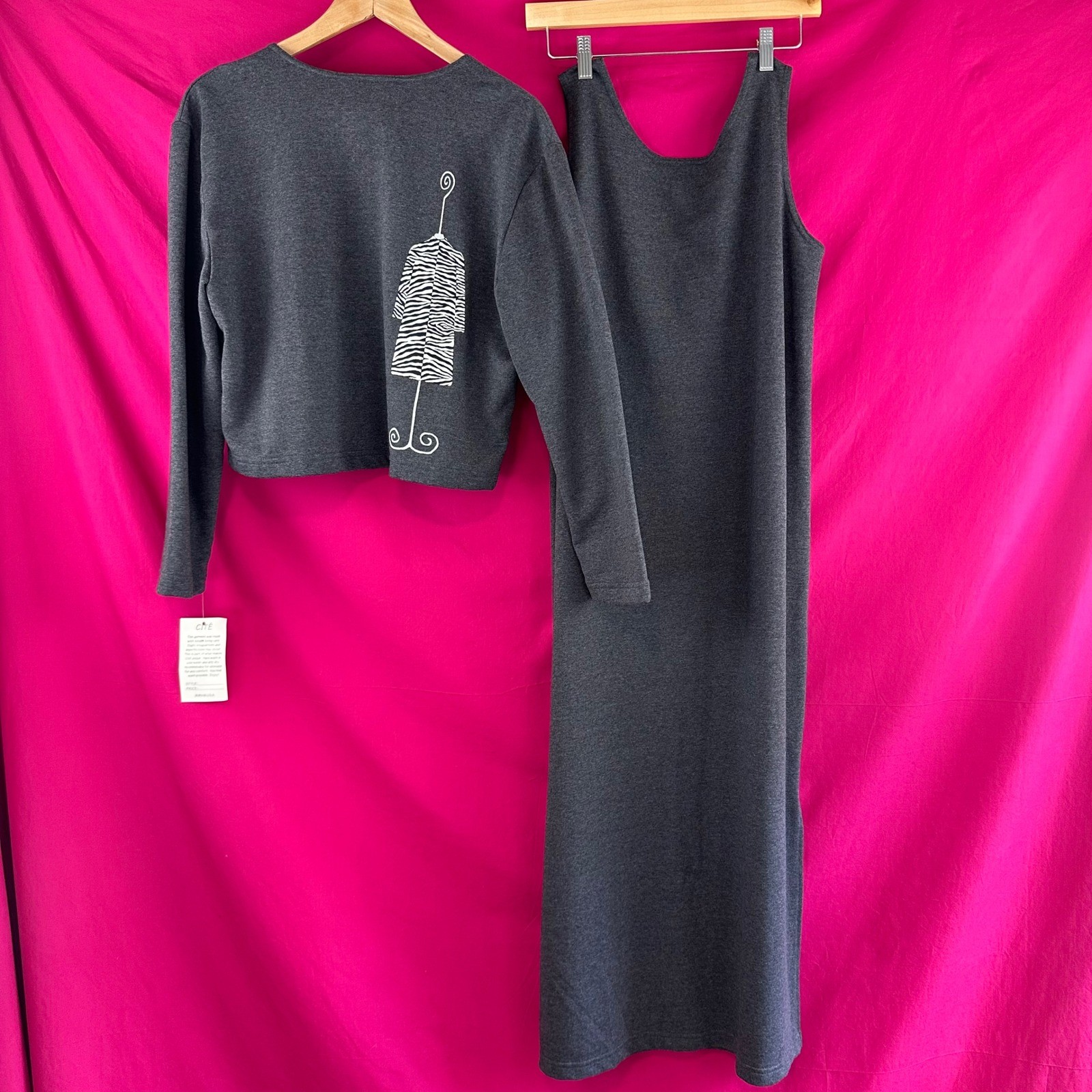 2 Piece Set Graphic Maxi Long Dress Cardigan Gray Fashion Artsy Novelty S Cite