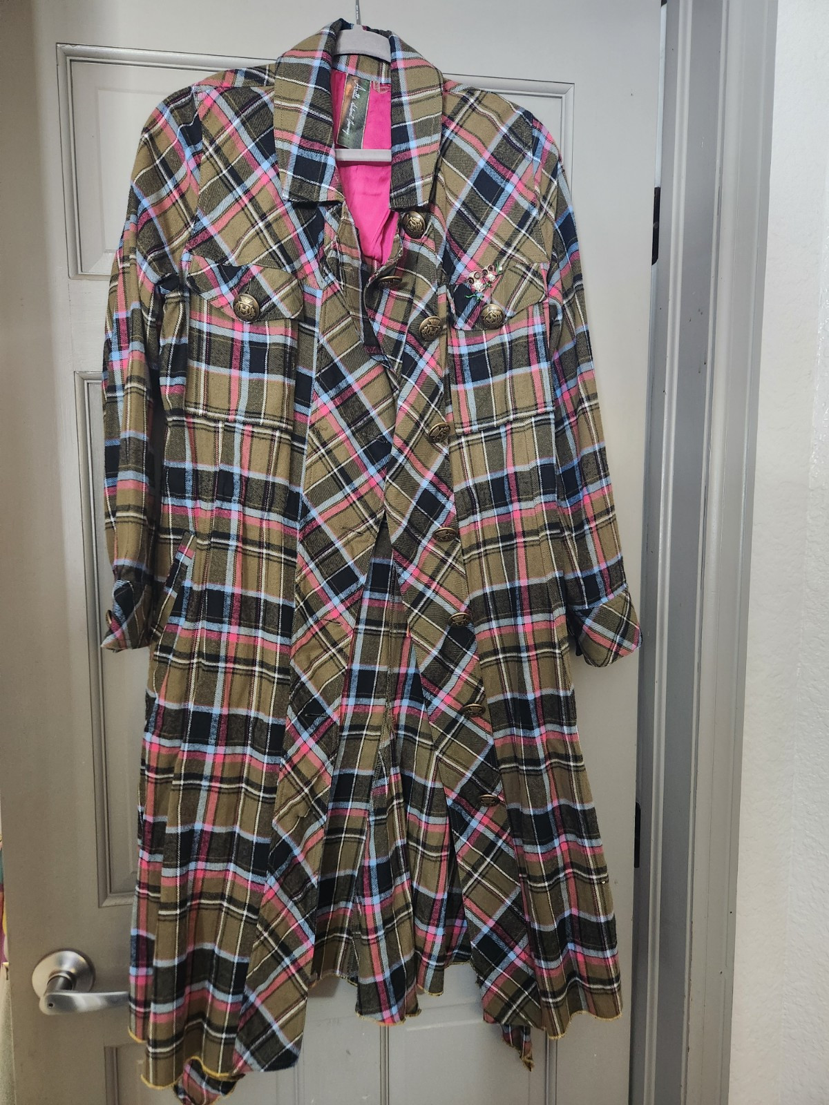 Aratta Spring My Choice Trench Coat Kimono Shirt Medium HOT PINK OWL