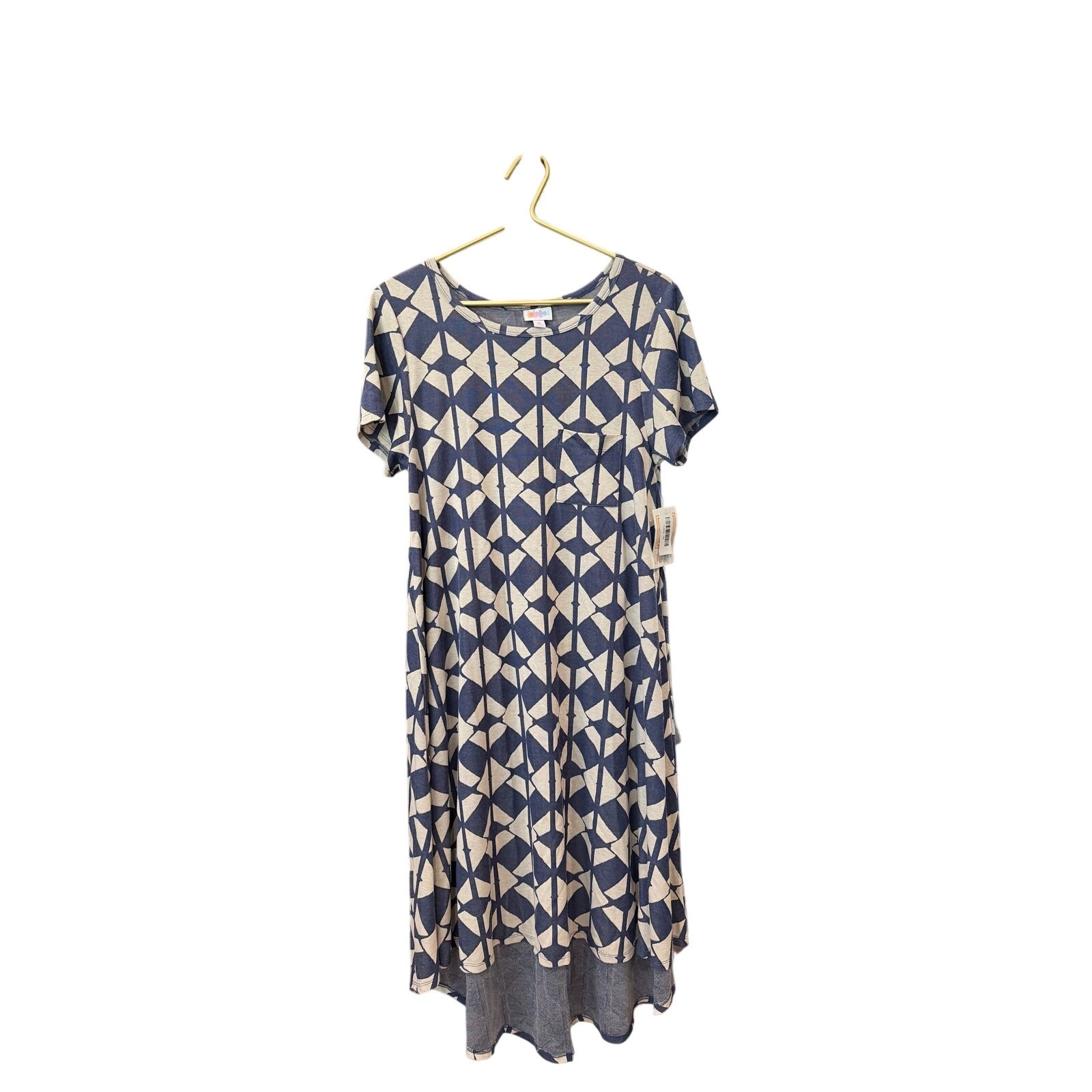 LuLaRoe Carly Dress Womens Medium NWT Tan Navy Diamond High Low Swing Pocket