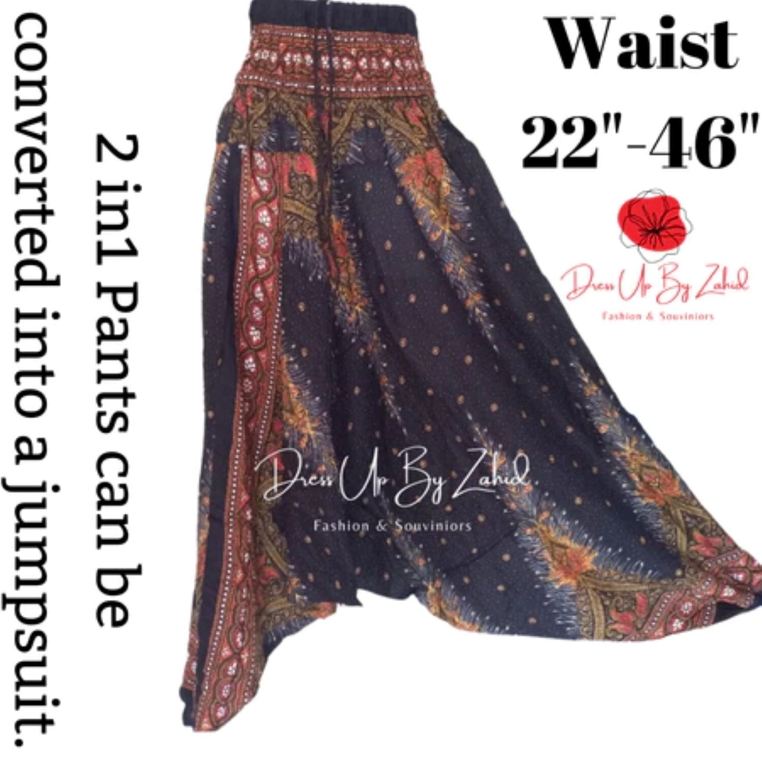Magical Low Cut Aladdin Pants can be converted into a jumpsuit. Get 3 pieces