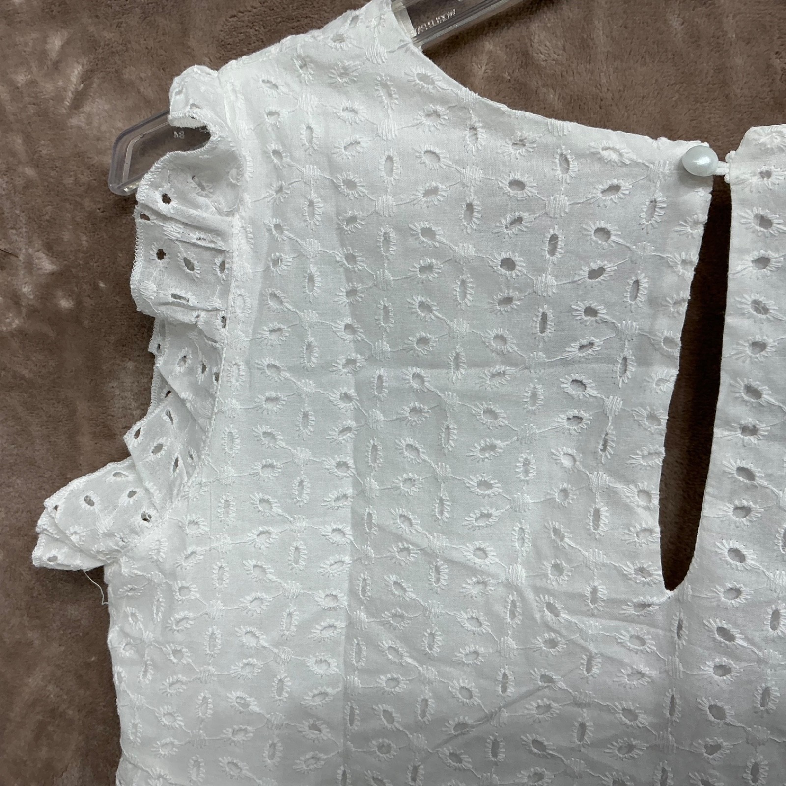 Lily White Eyelet Mini Dress Romper Skort Women’s Size M Ruffle Sleeve V Neck