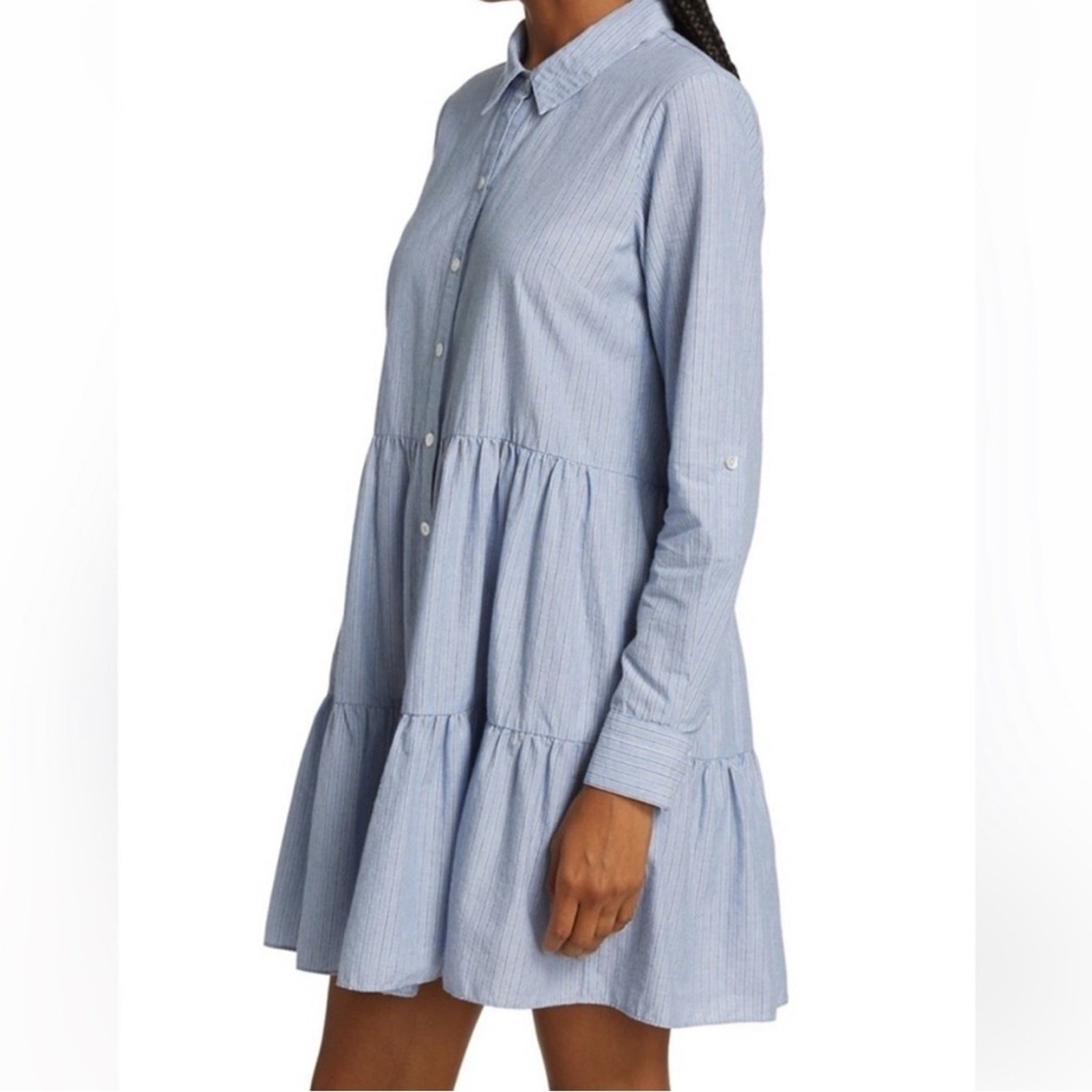 VERONICA BEARD Jemila Tiered Cotton Mini Shirt Dress