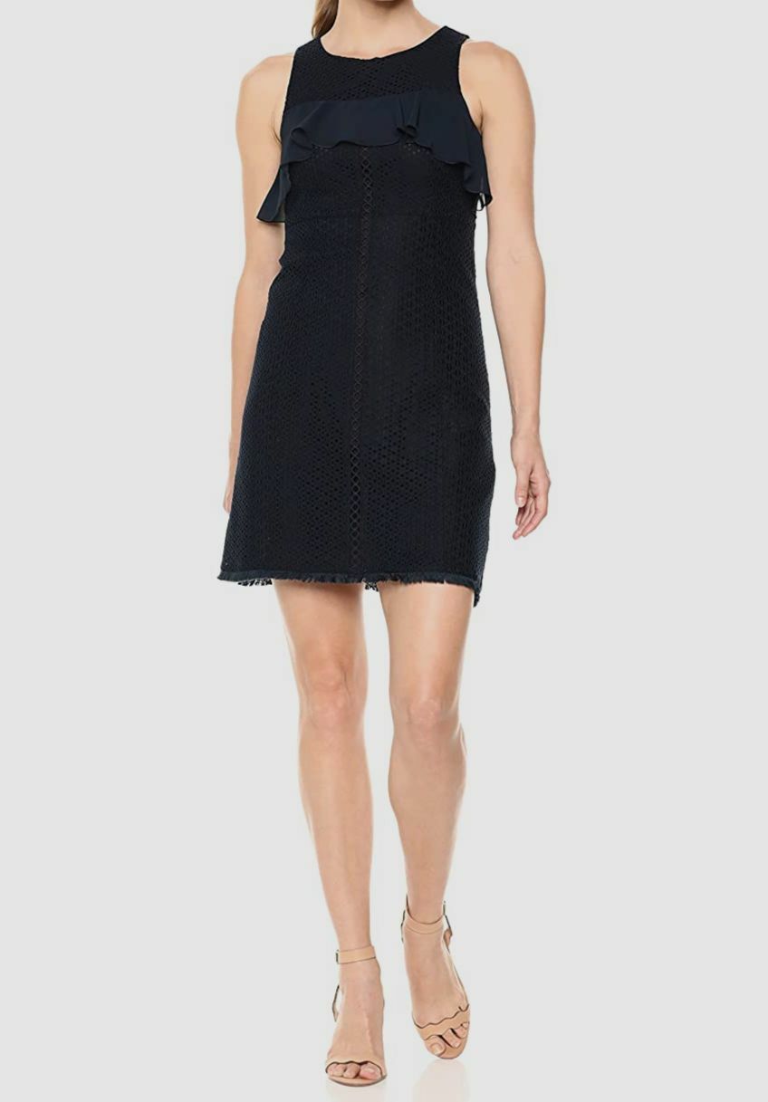 $185 Ellen Tracy Womens Blue Round-Neck Sleeveless Yoke Fit & Flare Dress Size 6