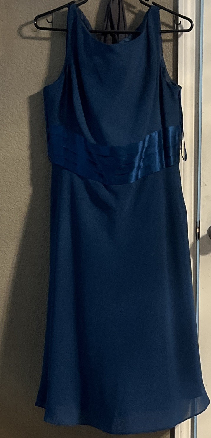 Evan-Picone Women’s Blue Chiffon A-Line Dress 14 Sleeveless Pleated Zip