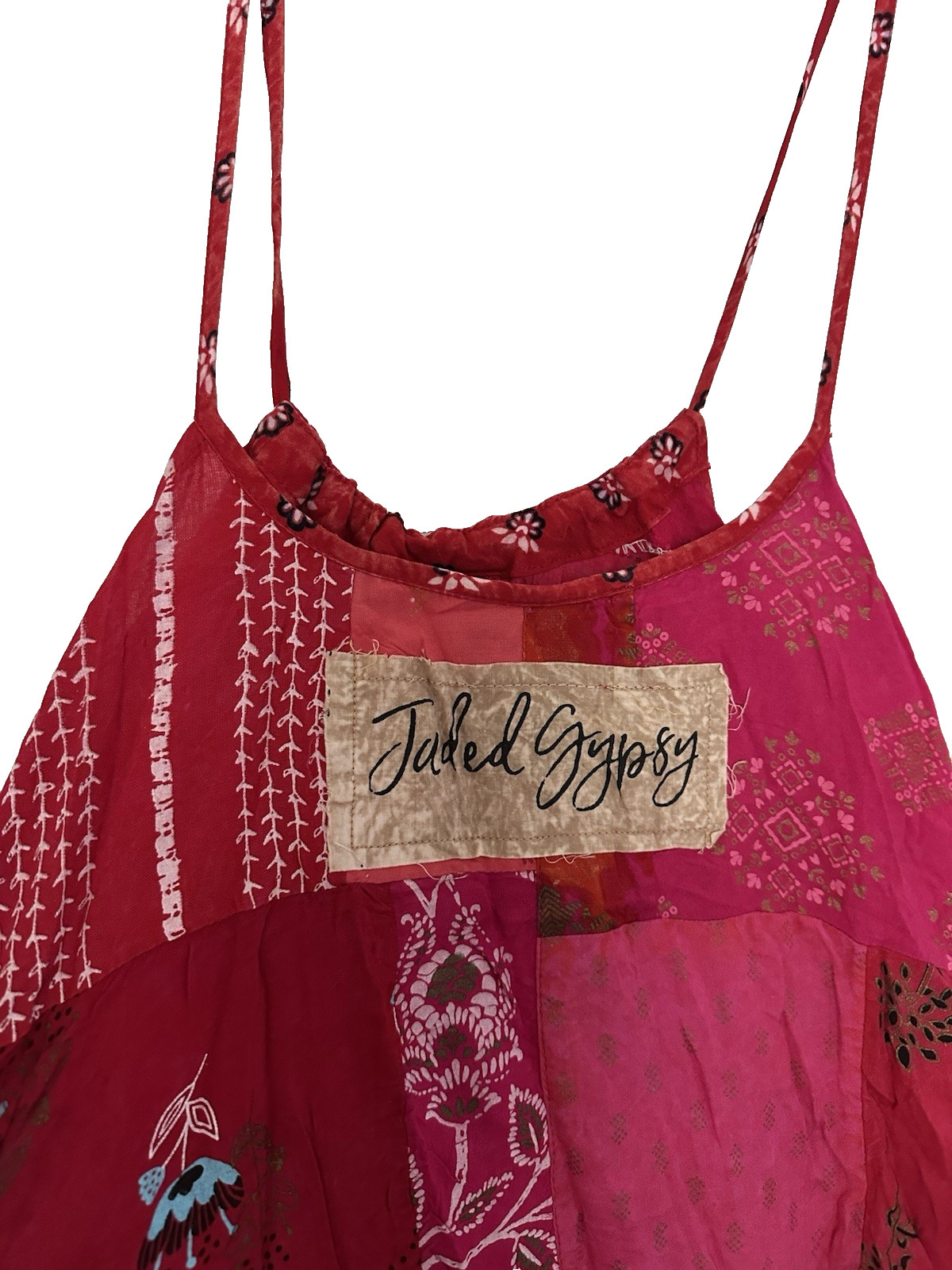 Jaded Gypsy S/M Dress Sleeveless Patchwork Pink Red Midi Pockets NWT